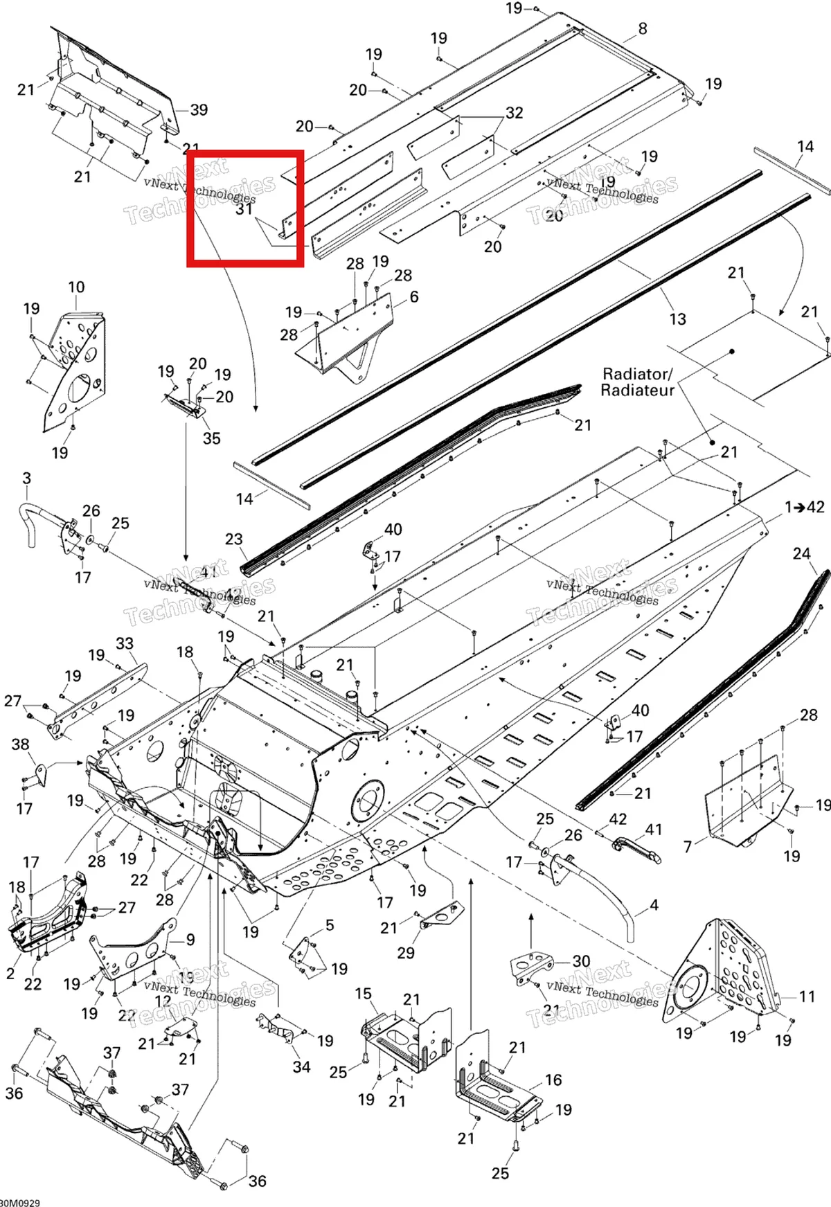 Деталь 518325498 (Деталь Cornice) на схеме узла 2009 Ski-Doo Skandic Tundra LT V800 4-TEC Frame
