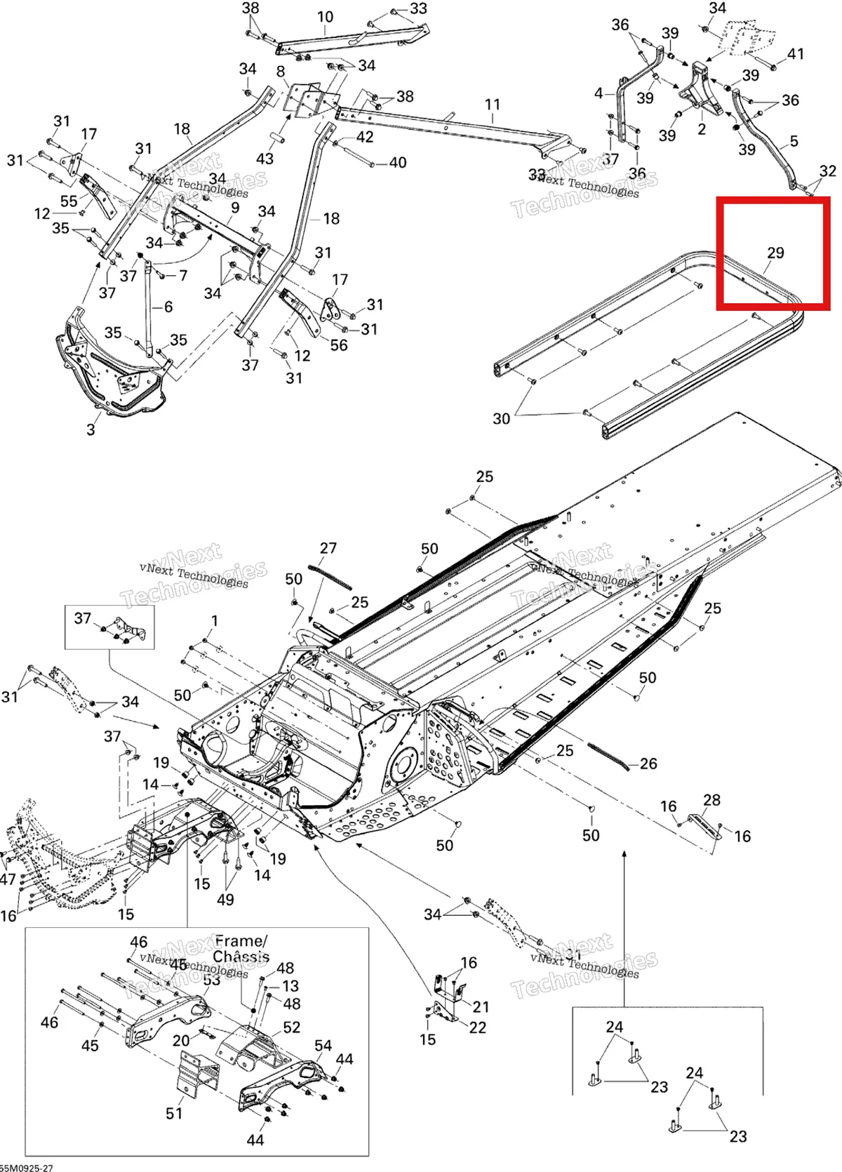 Деталь 518325509 (Деталь Rear Bumper. Ranger) на схеме узла 2009 Ski-Doo Skandic Tundra LT 550F Frame And Components