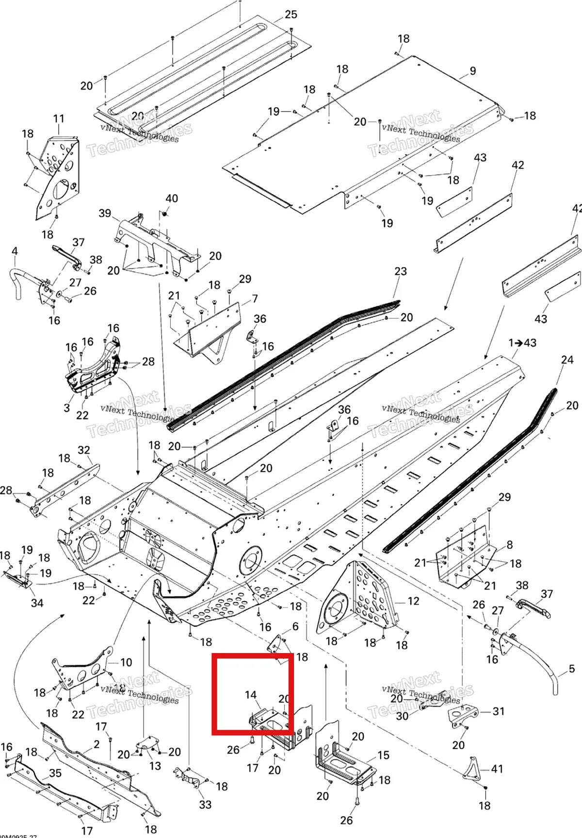 Деталь 518325549 на схеме узла 2009 Ski-Doo Skandic Tundra LT 550F Frame