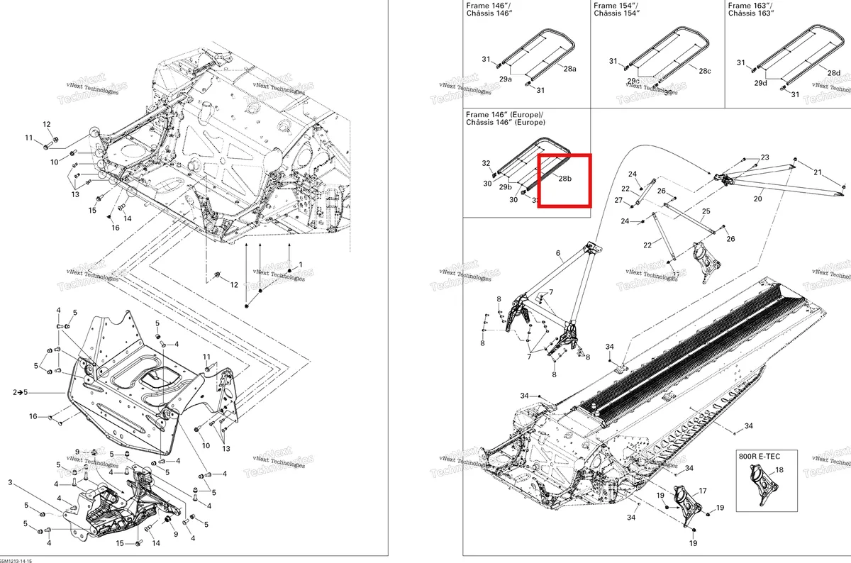 Деталь 518325578 (Деталь Rear Bumper, 146") на схеме узла 2012 Ski-Doo Summit SP 600HO E-TEC Frame And Components 600Hoetec