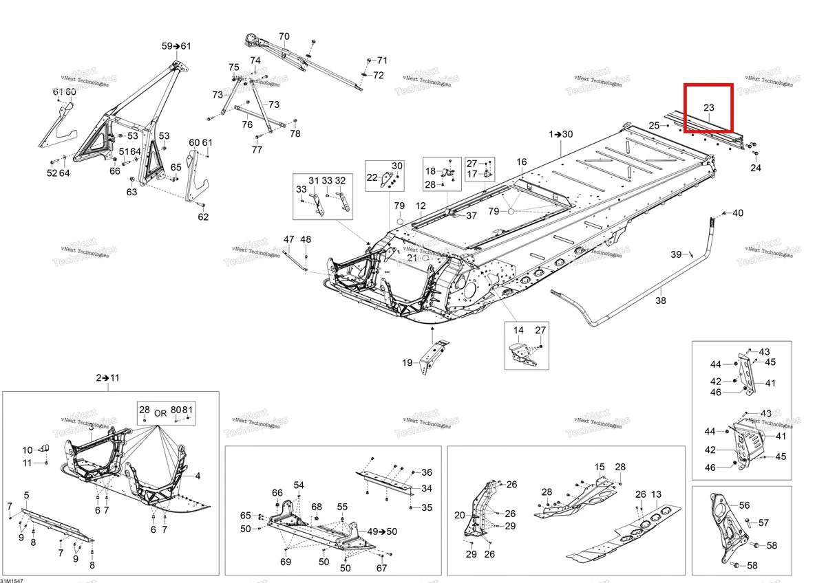 Деталь 518325645 (Деталь Rear Profile 600mm. Alu) на схеме узла 2015 Ski-Doo SKANDIC SWT 550 Frame