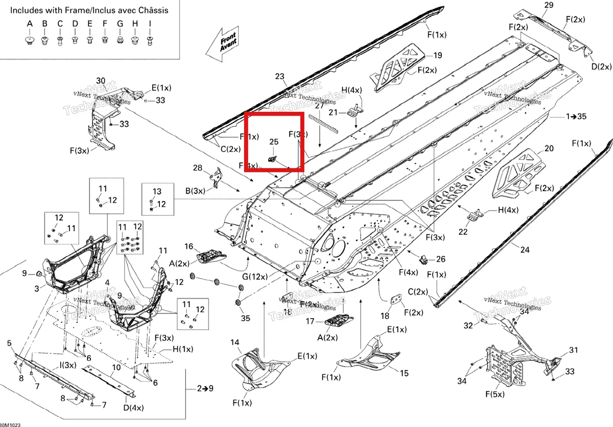 Деталь 518325653 (Деталь Rh Seal) на схеме узла 2010 Ski-Doo Grand-Touring Sport 550F Frame