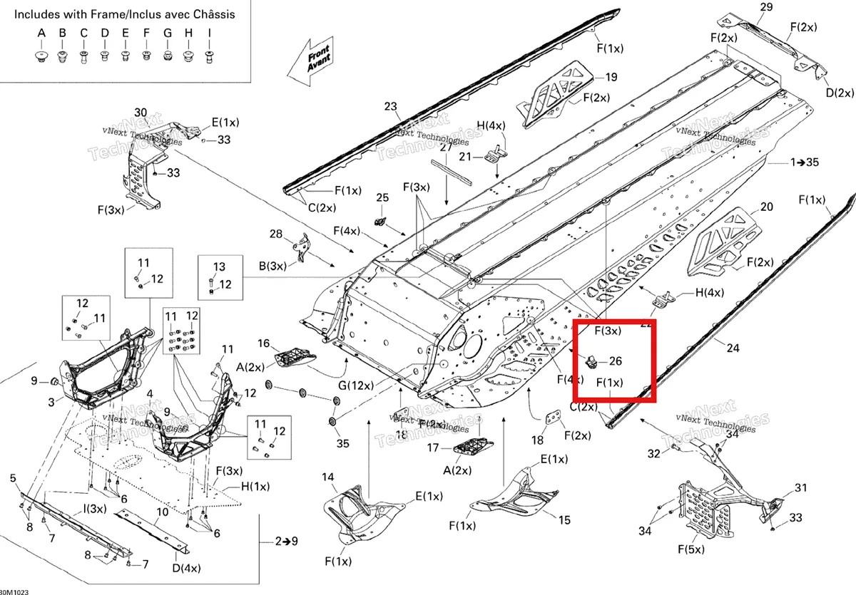 Деталь 518325654 (Деталь Lh Seal) на схеме узла 2010 Ski-Doo Grand-Touring Sport 550F Frame