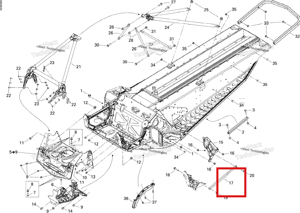 Деталь 518325795 (Деталь Link) на схеме узла 2008 Ski-Doo MX Z 600RS Frame And Components