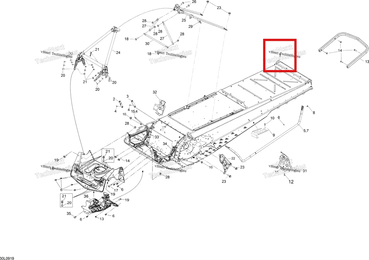 Деталь 518326073 (Деталь Frame Ass'y Xu. Ntc_600sdi) на схеме узла 2009 Ski-Doo Expedition TUV 600 H.O. SDI REV-XU Frame