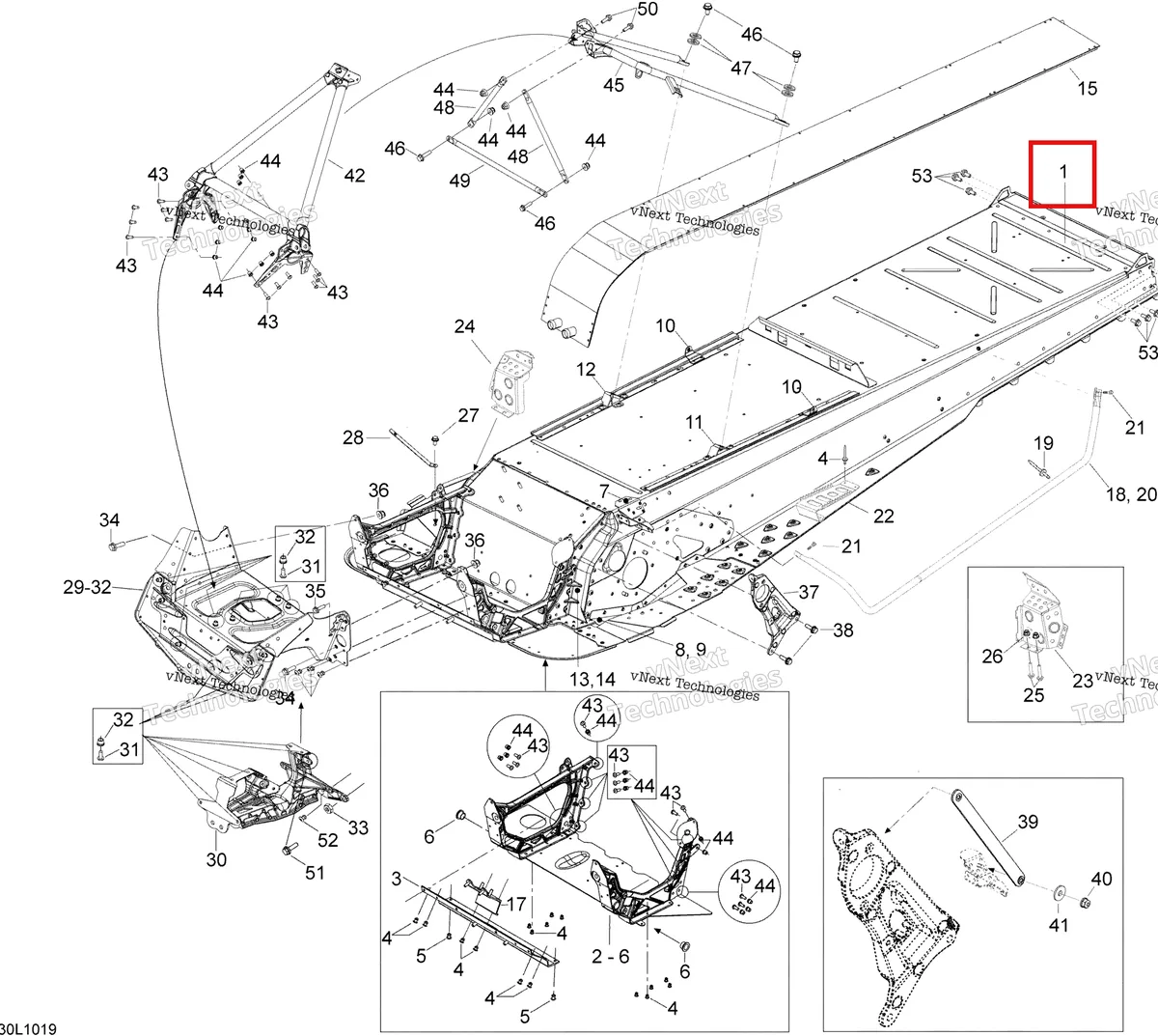Деталь 518326425 (Деталь Frame Ass'y. Ntc_600sdi) на схеме узла 2010 Ski-Doo Expedition TUV SE 600HO SDI XU Frame