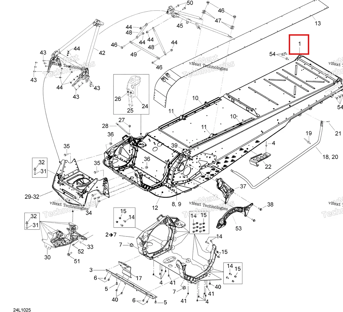 Деталь 518326428 (Деталь Frame Xu) на схеме узла 2010 Ski-Doo Expedition TUV SE 1200 REV-XU Frame