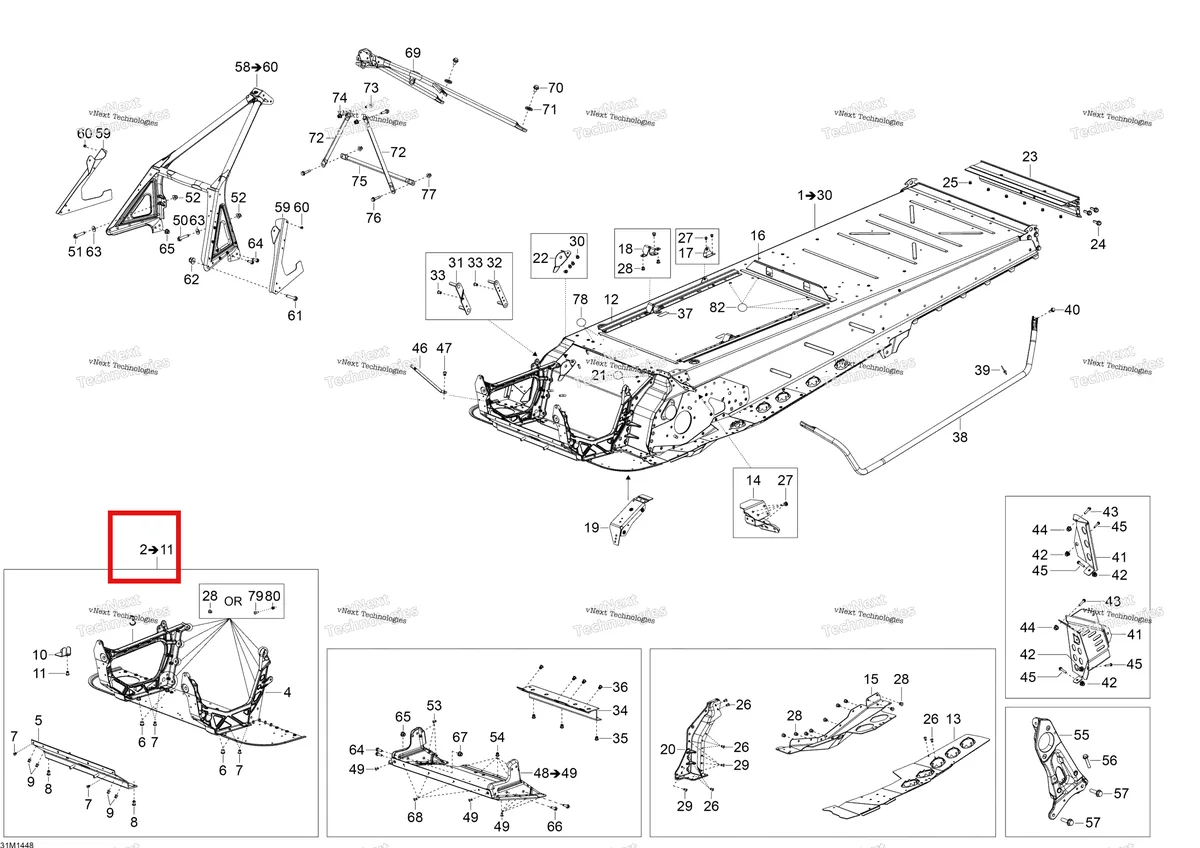 Деталь 518326515 (Деталь Module E. Includes 2 To 11) на схеме узла 2014 Ski-Doo SKANDIC SWT 550F XU Frame