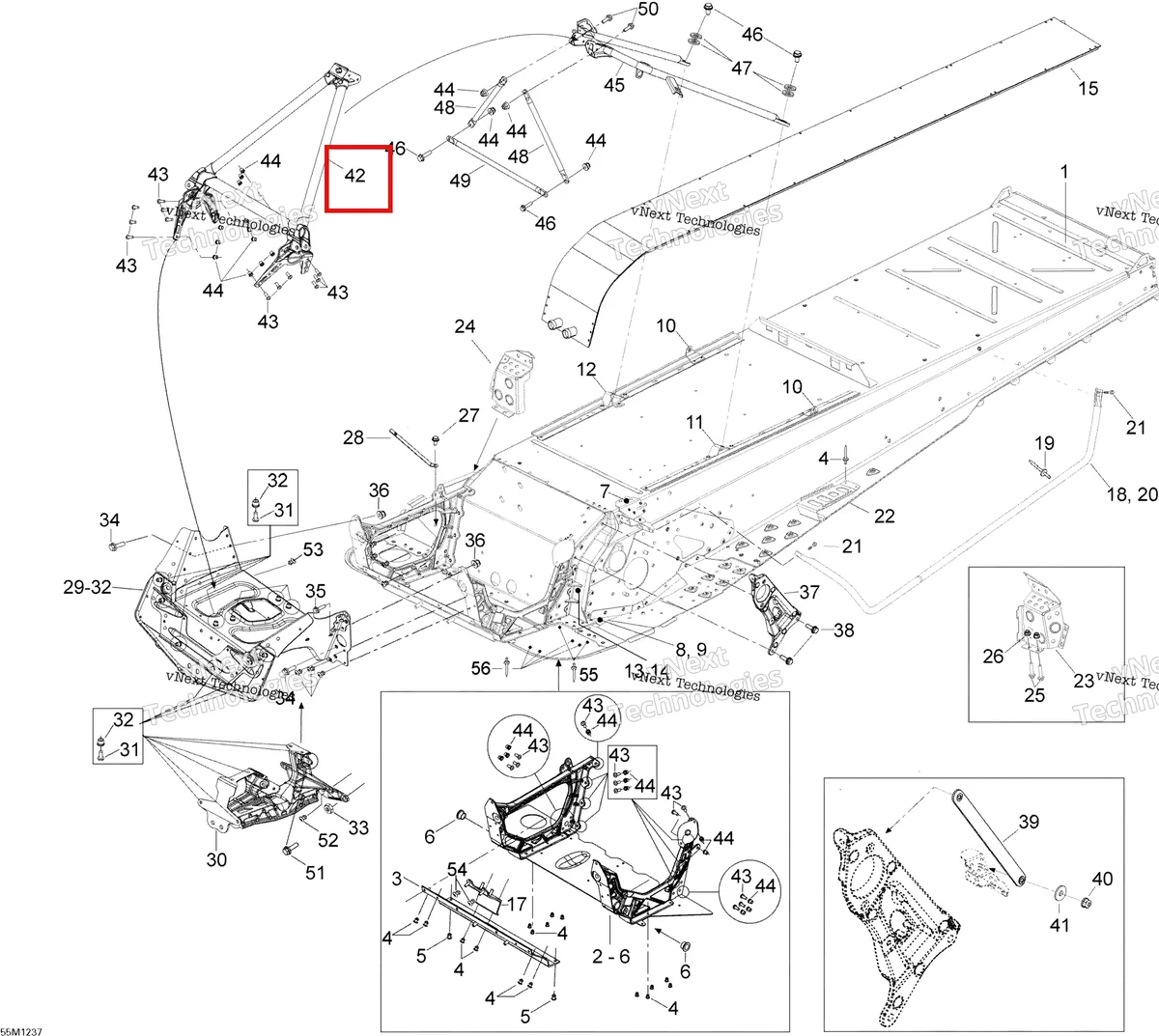 Деталь 518326555 (Член Фронта) на схеме узла 2012 Ski-Doo Expedition LE 600HOETEC XU Frame And Components