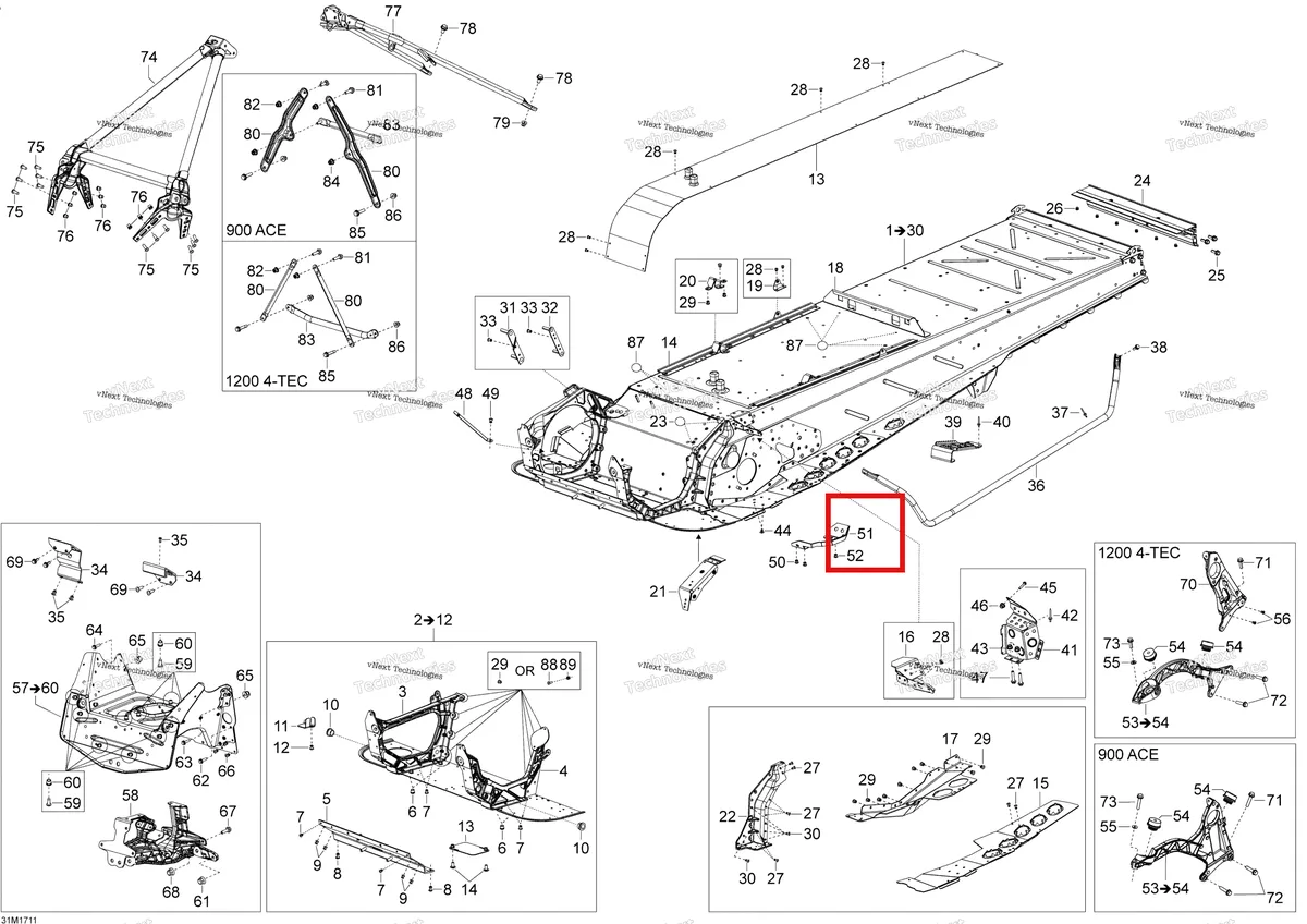 Деталь 518326566 (Деталь Pulley Cover Plate (na Models). Na Models) на схеме узла 2017 Ski-Doo EXPEDITION - 4-STROKE - LE-SE Frame