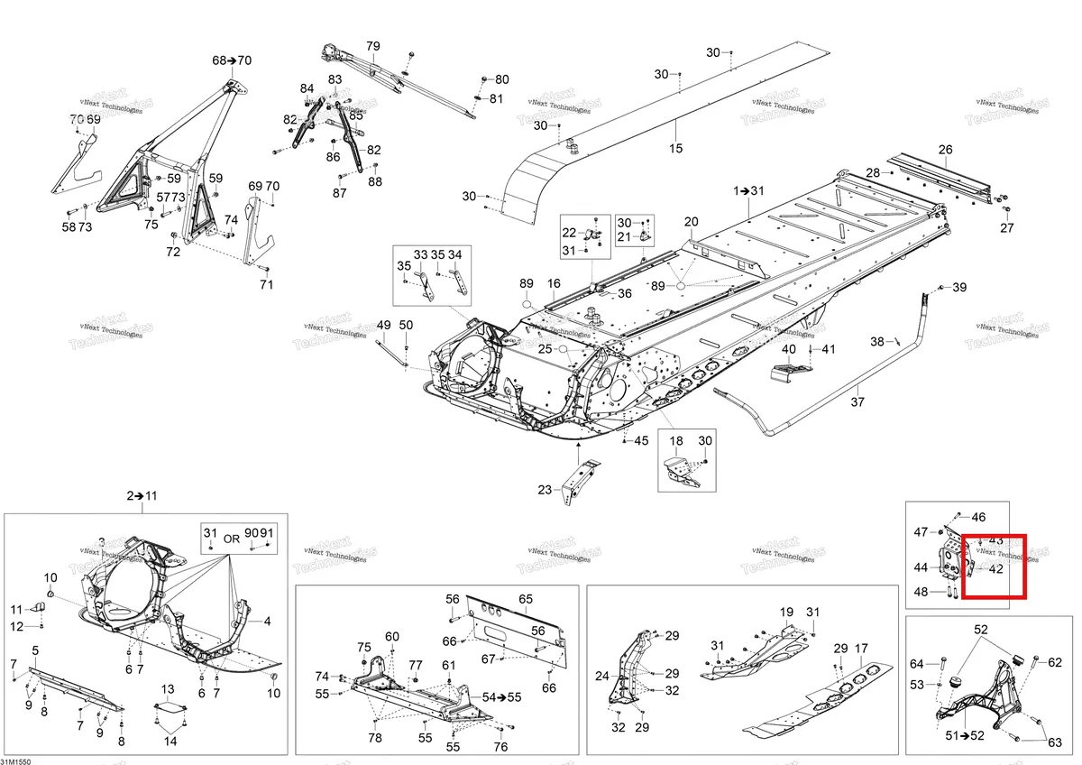 Деталь 518326672 (Деталь Toe Hook Rh) на схеме узла 2015 Ski-Doo SKANDIC WT 600 ACE Frame