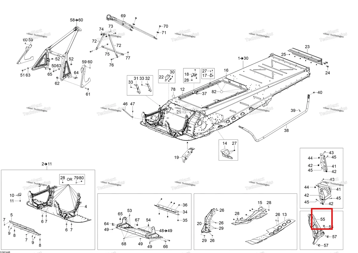 Деталь 518326714 (Деталь Pulley Support Machined) на схеме узла 2014 Ski-Doo SKANDIC SWT 550F XU Frame