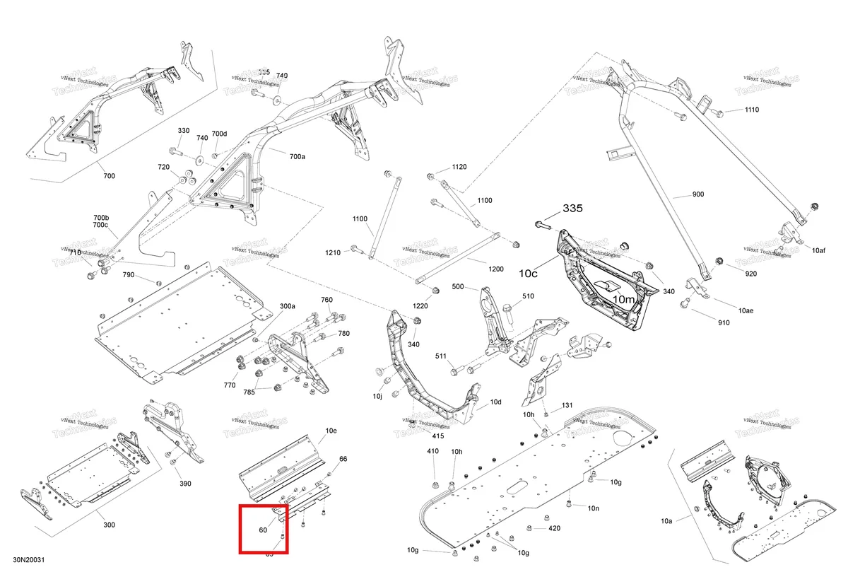 Деталь 518326719 (Деталь Engine Support Machined) на схеме узла 2020 Ski-Doo SKANDIC WT 550F Frame - System - Front Section