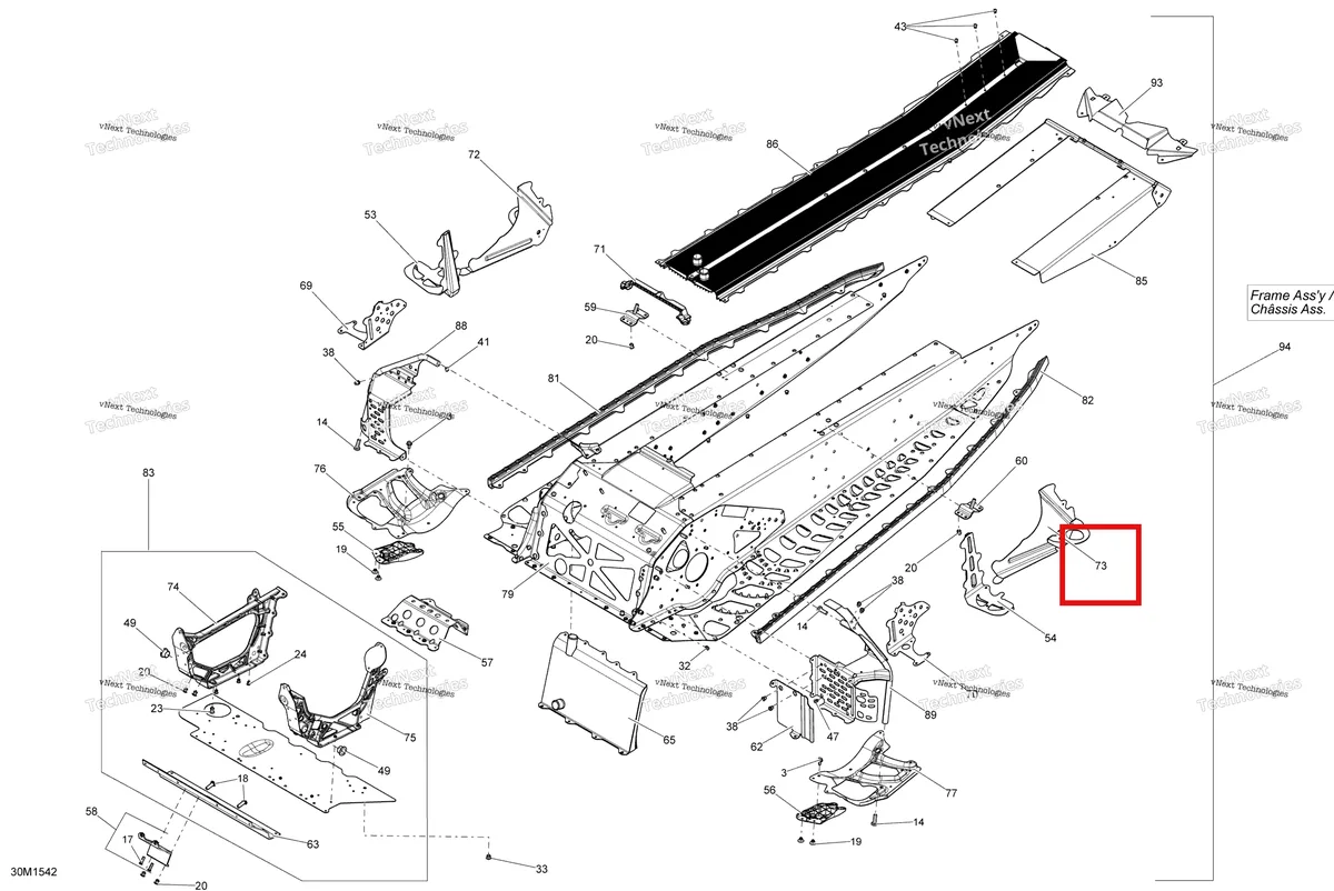 Деталь 518326767 (Деталь Lh Rear Support) на схеме узла 2015 Ski-Doo MXZ X-RS 600HOE XS RS Frame