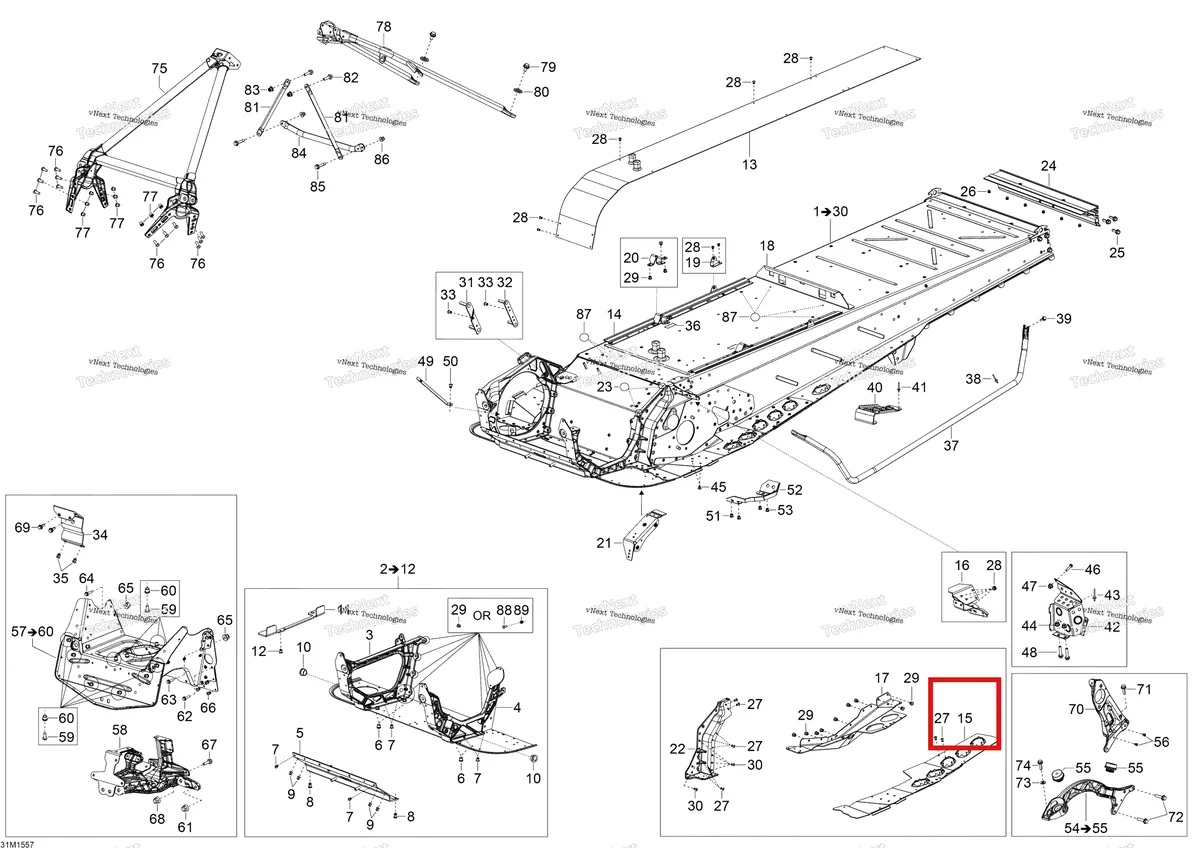 Деталь 518326895 (Подножка Левая) на схеме узла 2015 Ski-Doo EXPEDITION LE 1200 4-TEC Frame