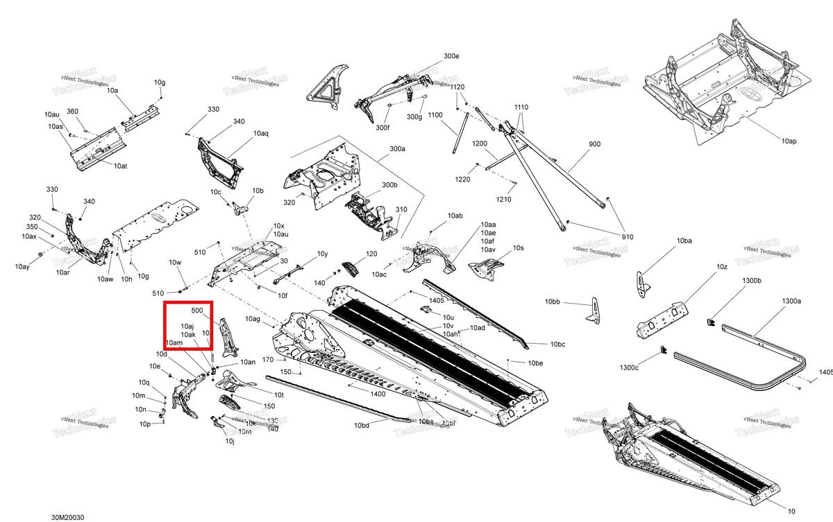 Деталь 518326961 (Деталь U-attach) на схеме узла 2020 Ski-Doo EXPEDITION SPORT 550F Frame
