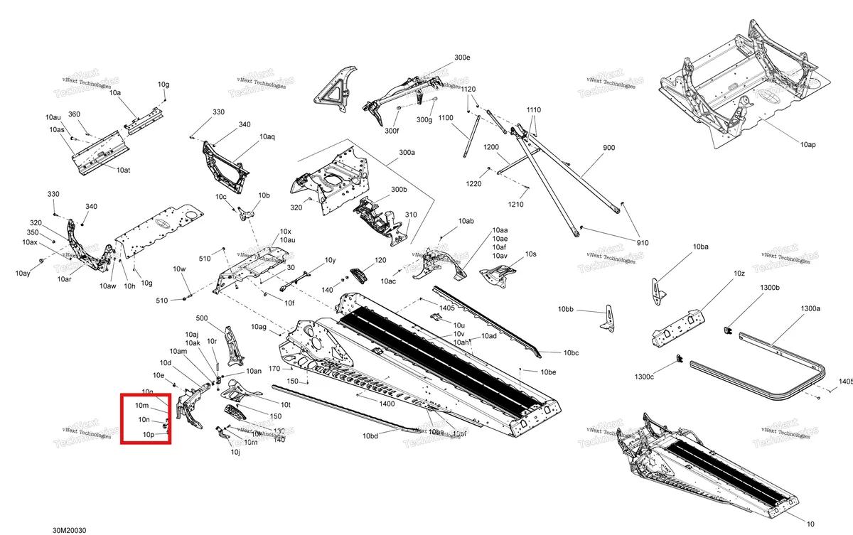Деталь 518326986 (Деталь Attach L.h) на схеме узла 2020 Ski-Doo EXPEDITION SPORT 550F Frame