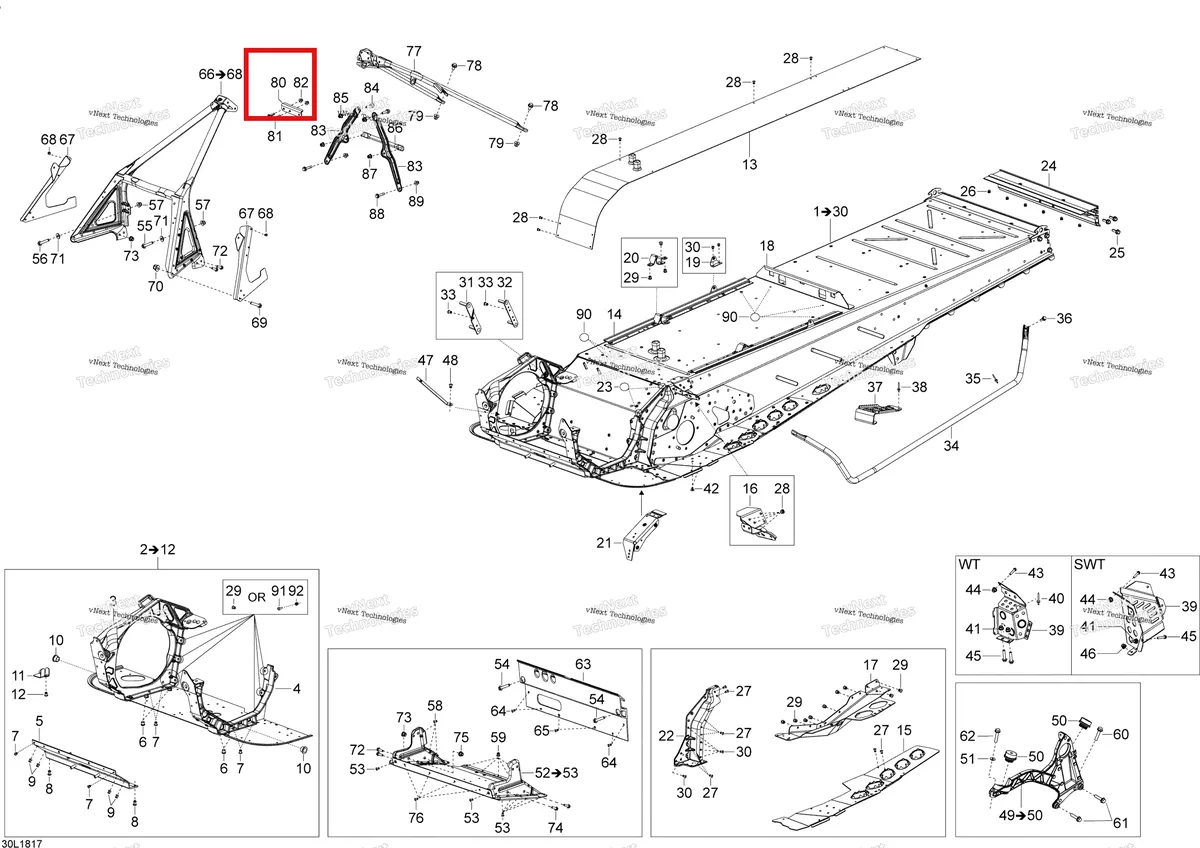 Деталь 518327029 (Деталь Extention Plate) на схеме узла 2018 Ski-Doo SKANDIC 600 ACE Frame Skandic - 600 Ace