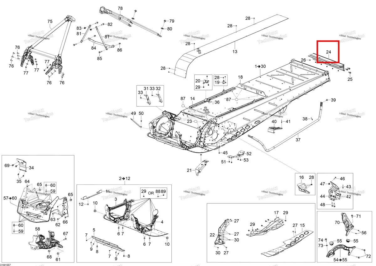 Деталь 518327194 (Деталь Rear Profile Threaded (alu)) на схеме узла 2015 Ski-Doo EXPEDITION LE 1200 4-TEC Frame
