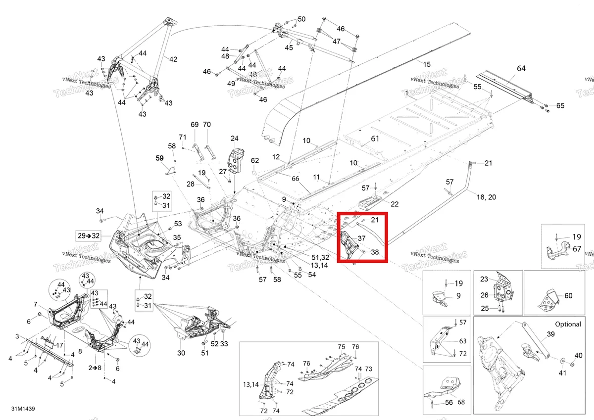 Деталь 518327372 (Деталь Pulley Support) на схеме узла 2014 Ski-Doo EXPEDITION LE 600HOE, XU Frame