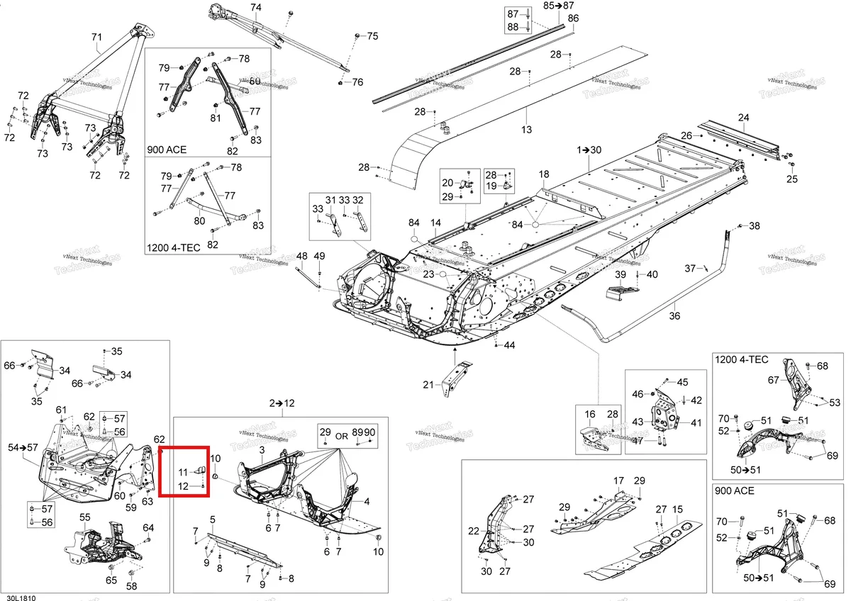 Деталь 518327448 (Поддержка Глушитель) на схеме узла 2018 Ski-Doo EXPEDITION LE/SE 1200 4-TEC Frame Expedition - 1200 4-Tec