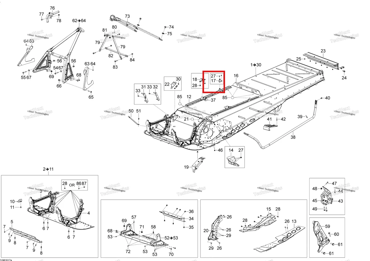 Деталь 518327457 (Короб Сиденья Кронштейн) на схеме узла 2016 Ski-Doo SKANDIC - 2-STROKE Frame - 550F