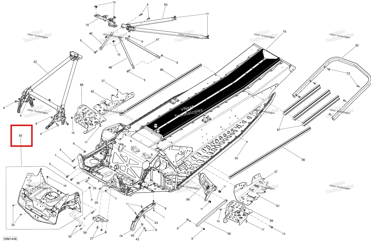 Деталь 518327766 (Деталь Cross Member. Includes 38 To 42) на схеме узла 2014 Ski-Doo MXZ X 600RS XS RS Frame And Components
