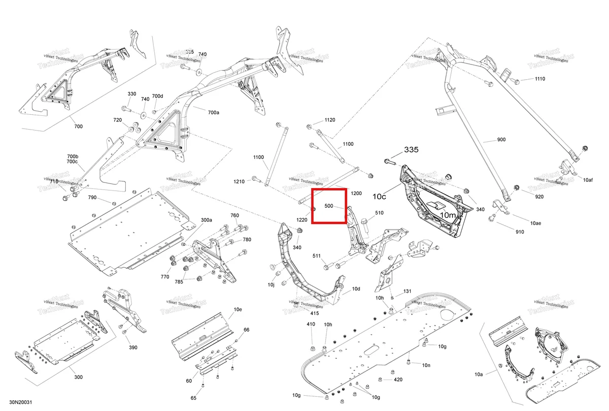 Деталь 518328434 (Деталь Pulley Support. Model-1200 4-tec) на схеме узла 2020 Ski-Doo SKANDIC WT 550F Frame - System - Front Section