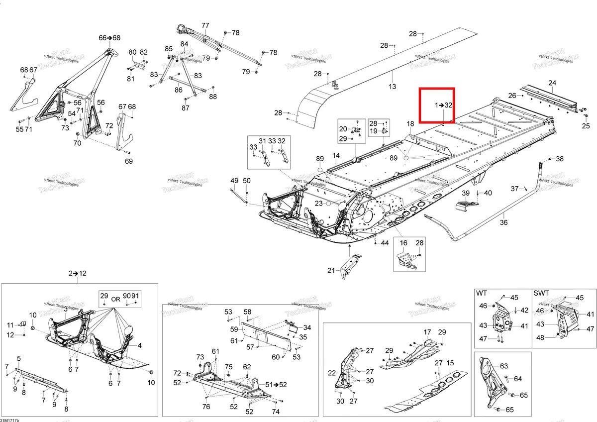 Деталь 518329390 на схеме узла 2017 Ski-Doo SKANDIC - 2-STROKE - WT-SWT Frame