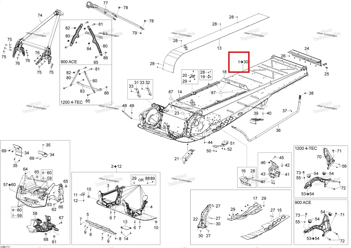 Деталь 518329393 на схеме узла 2017 Ski-Doo EXPEDITION - 4-STROKE - LE-SE Frame
