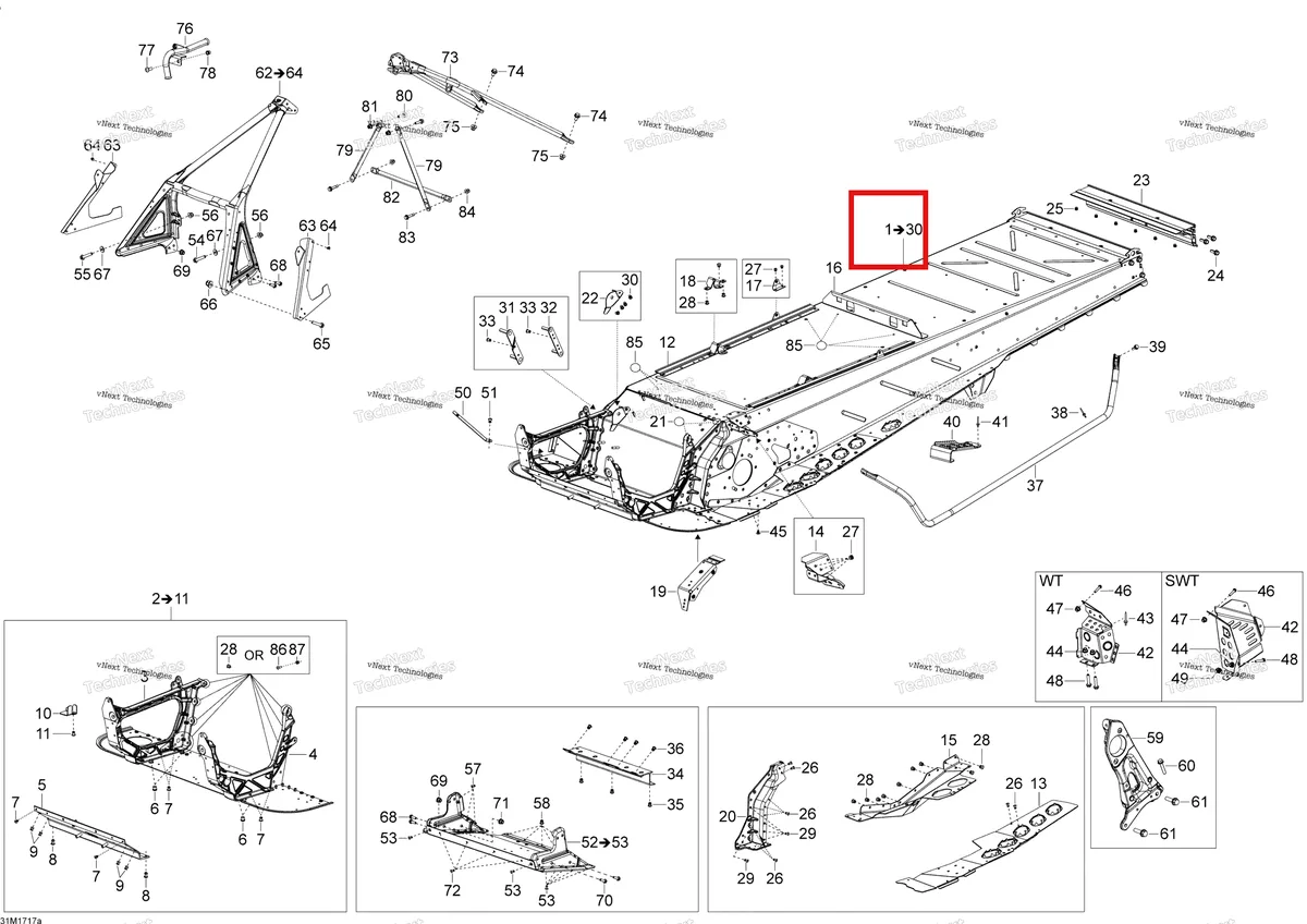 Деталь 518329396 на схеме узла 2017 Ski-Doo SKANDIC - 2-STROKE - WT-SWT Frame - 550F