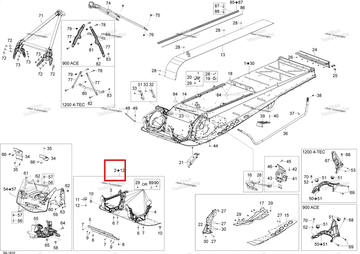 Деталь 518329827 на схеме узла 2018 Ski-Doo EXPEDITION LE/SE 1200 4-TEC Frame Expedition - 1200 4-Tec