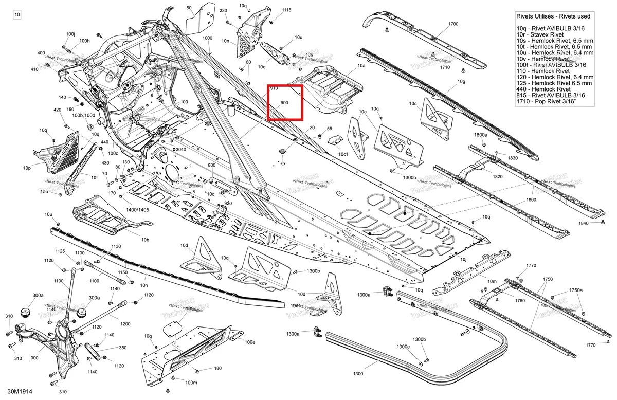 Деталь 518330877 на схеме узла 2019 Ski-Doo RENEGADE 900 ACE TURBO Frame - Package Enduro & Adrenaline