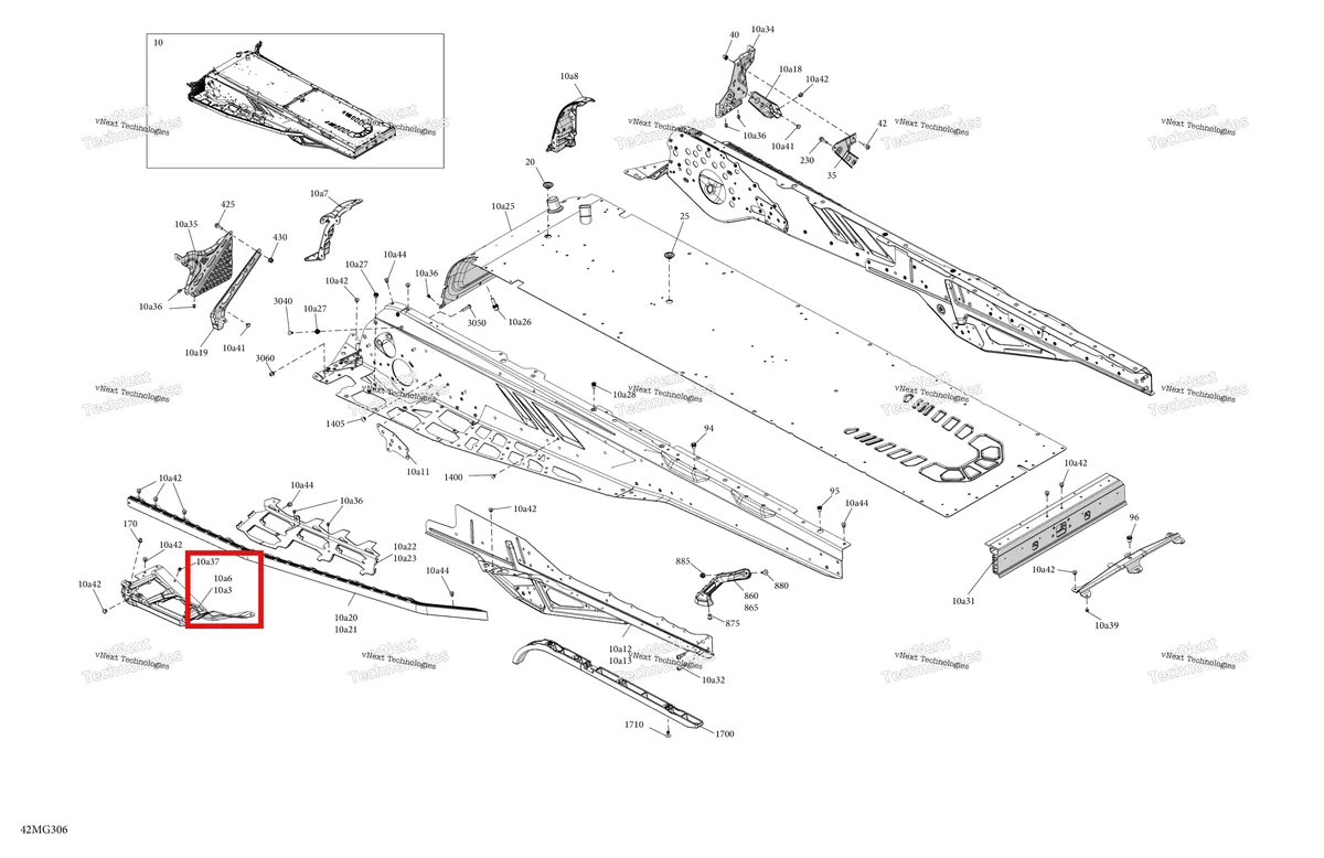Деталь 518332803 на схеме узла 2027 Ski-Doo EXPEDITION - LE - 600R E-TEC - ABVA - Neo Yellow - 20X154X1.5CSS Track Frame - System - Rear Section