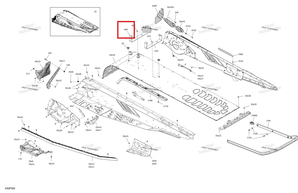 Деталь 518334262 на схеме узла 2026 Ski-Doo EXPEDITION - SPORT - ESTB - Bright White - 15X137X1.6C Track Frame - System - Rear Section