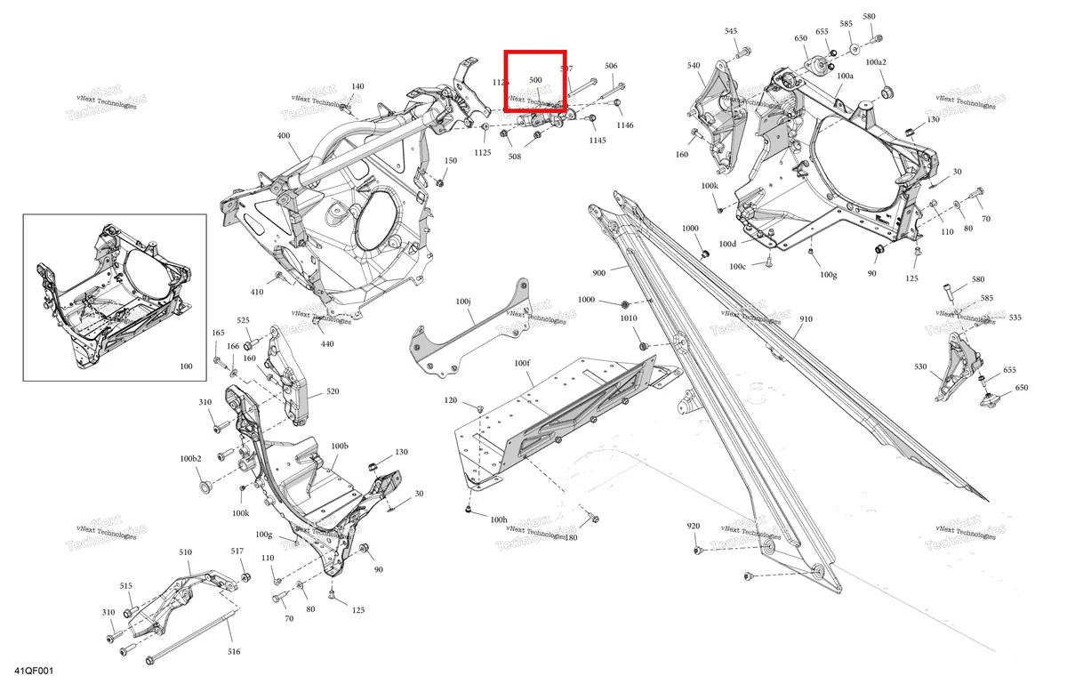 Деталь 518335512 на схеме узла 2026 Ski-Doo GRAND TOURING - SPORT - ESTA - Bright White - 14X120X0.75LFF Track Frame - System - Front Section