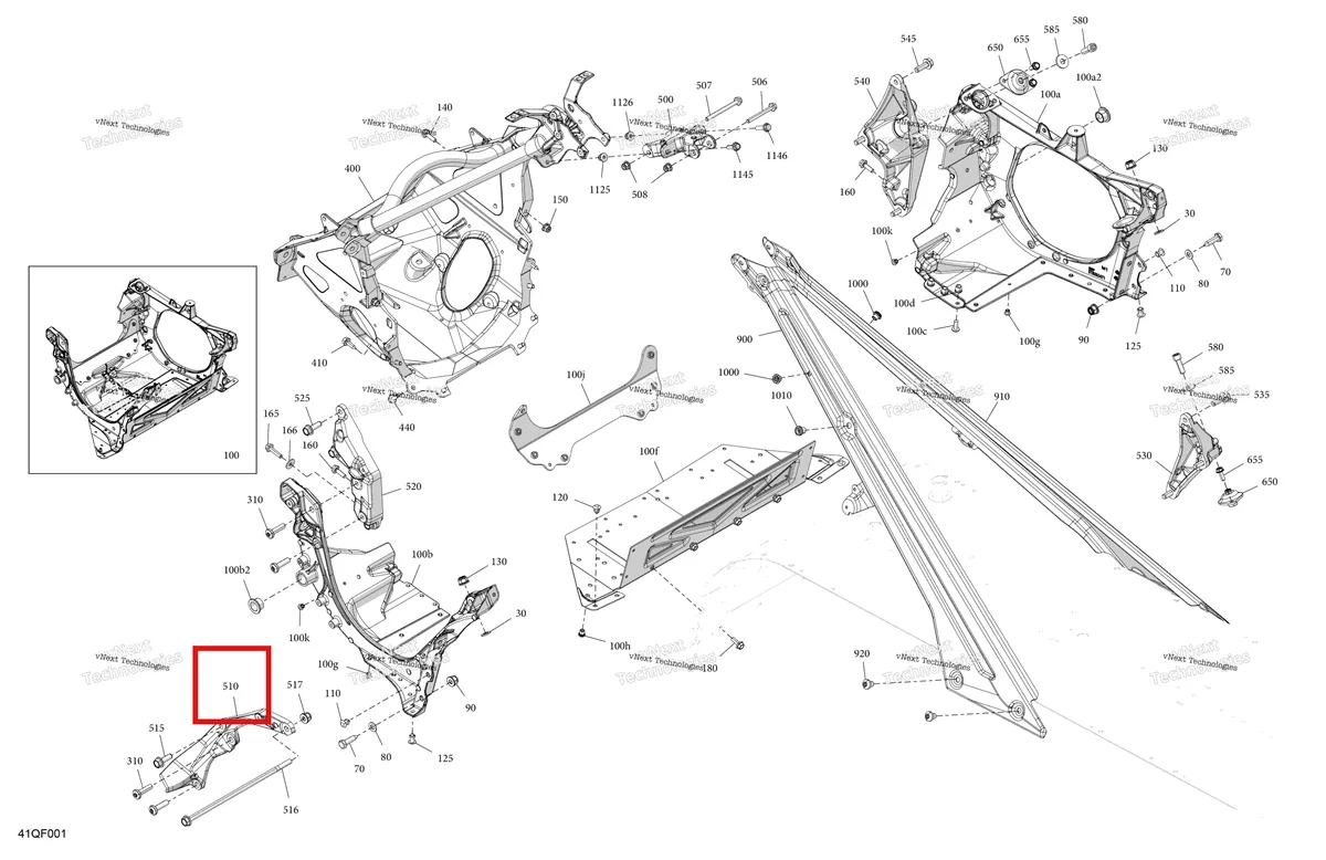 Деталь 518335514 на схеме узла 2026 Ski-Doo GRAND TOURING - SPORT - ESTA - Bright White - 14X120X0.75LFF Track Frame - System - Front Section