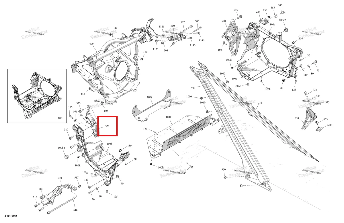 Деталь 518335516 на схеме узла 2026 Ski-Doo GRAND TOURING - SPORT - ESTA - Bright White - 14X120X0.75LFF Track Frame - System - Front Section