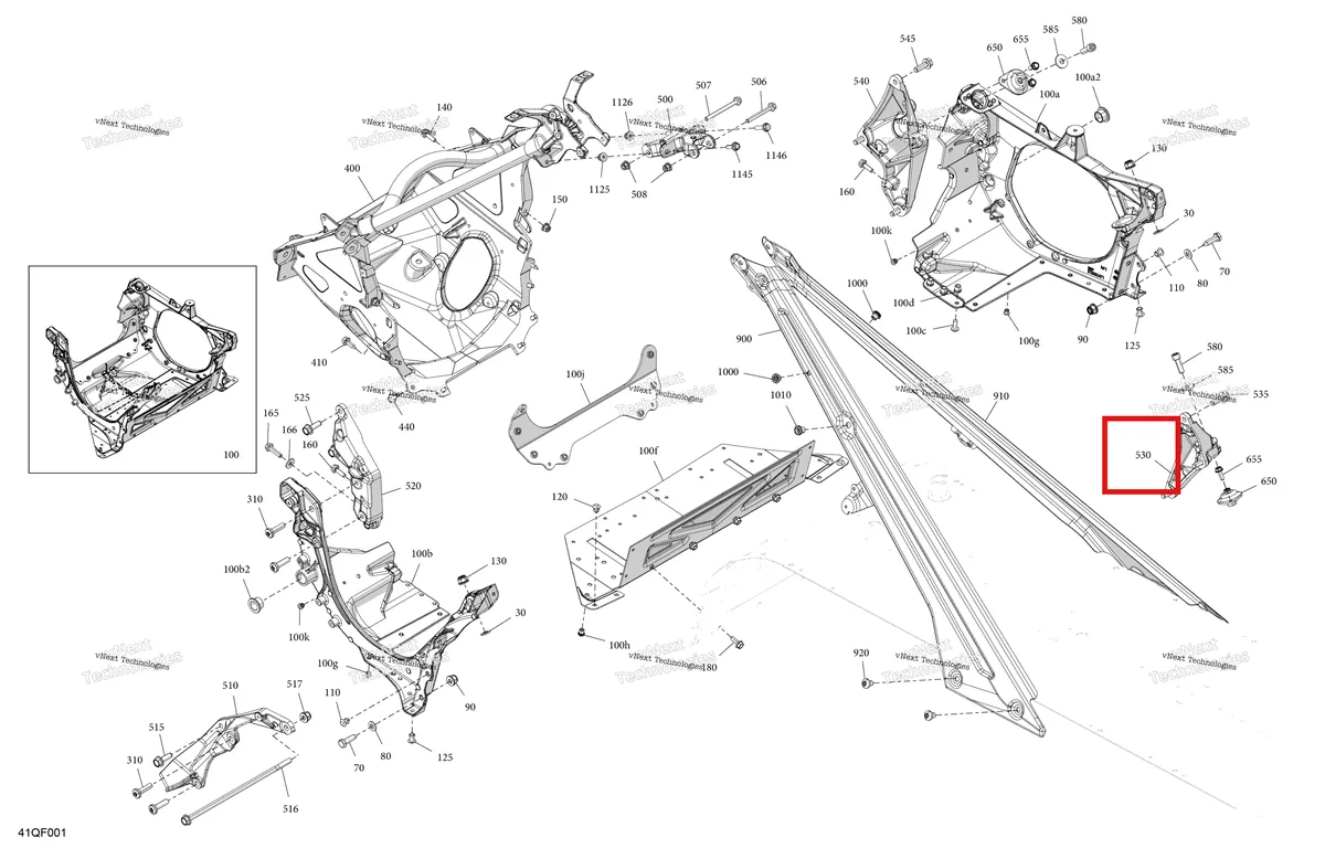 Деталь 518335518 на схеме узла 2026 Ski-Doo GRAND TOURING - SPORT - ESTA - Bright White - 14X120X0.75LFF Track Frame - System - Front Section