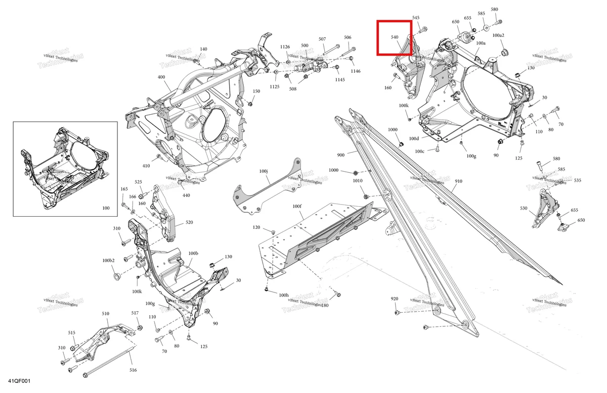 Деталь 518335520 на схеме узла 2026 Ski-Doo GRAND TOURING - SPORT - ESTA - Bright White - 14X120X0.75LFF Track Frame - System - Front Section