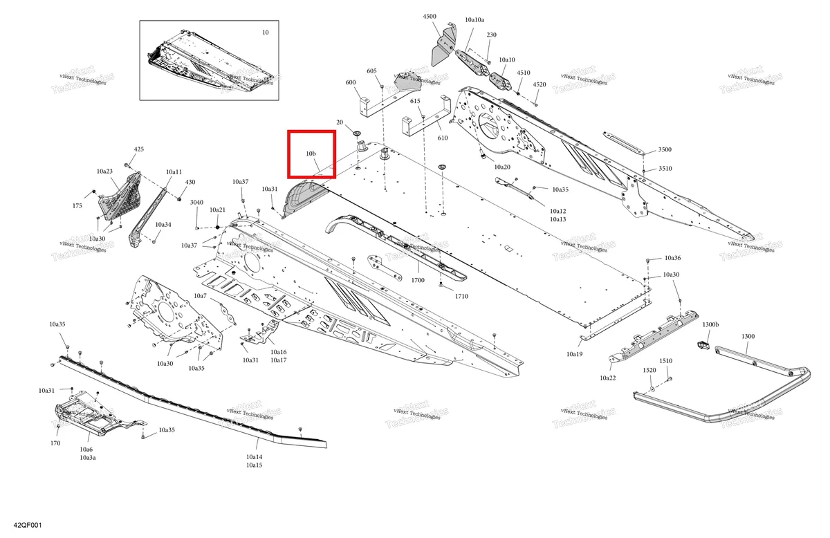 Деталь 518335615 на схеме узла 2026 Ski-Doo GRAND TOURING - SPORT - ESTA - Bright White - 14X120X0.75LFF Track Frame - System - Rear Section