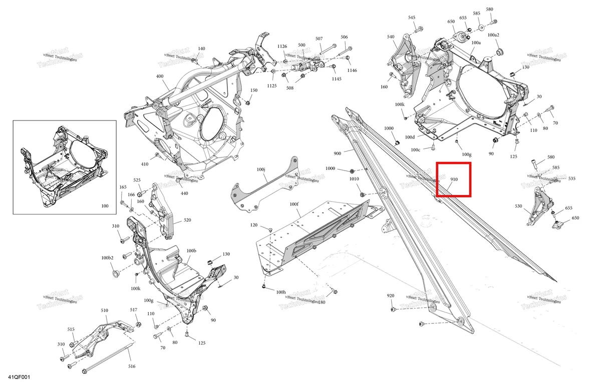 Деталь 518337028 на схеме узла 2026 Ski-Doo GRAND TOURING - SPORT - ESTA - Bright White - 14X120X0.75LFF Track Frame - System - Front Section
