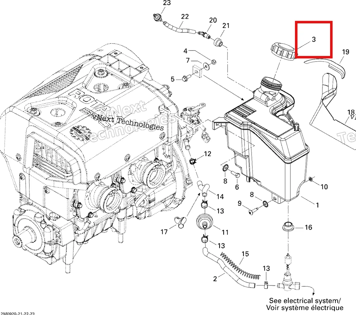 Деталь 519000033 (Крышка) на схеме узла 2009 Ski-Doo GSX Fan Oil System