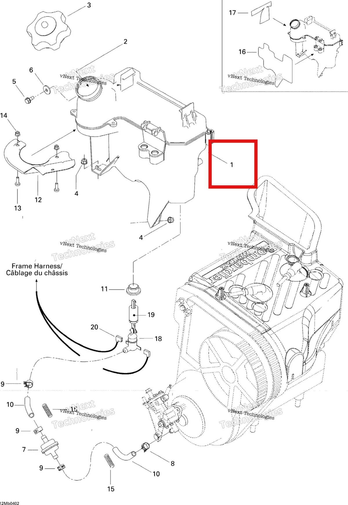 Деталь 519000041 (Масляный Бак) на схеме узла 2004 Ski-Doo Legend 550F Oil Tank And Support