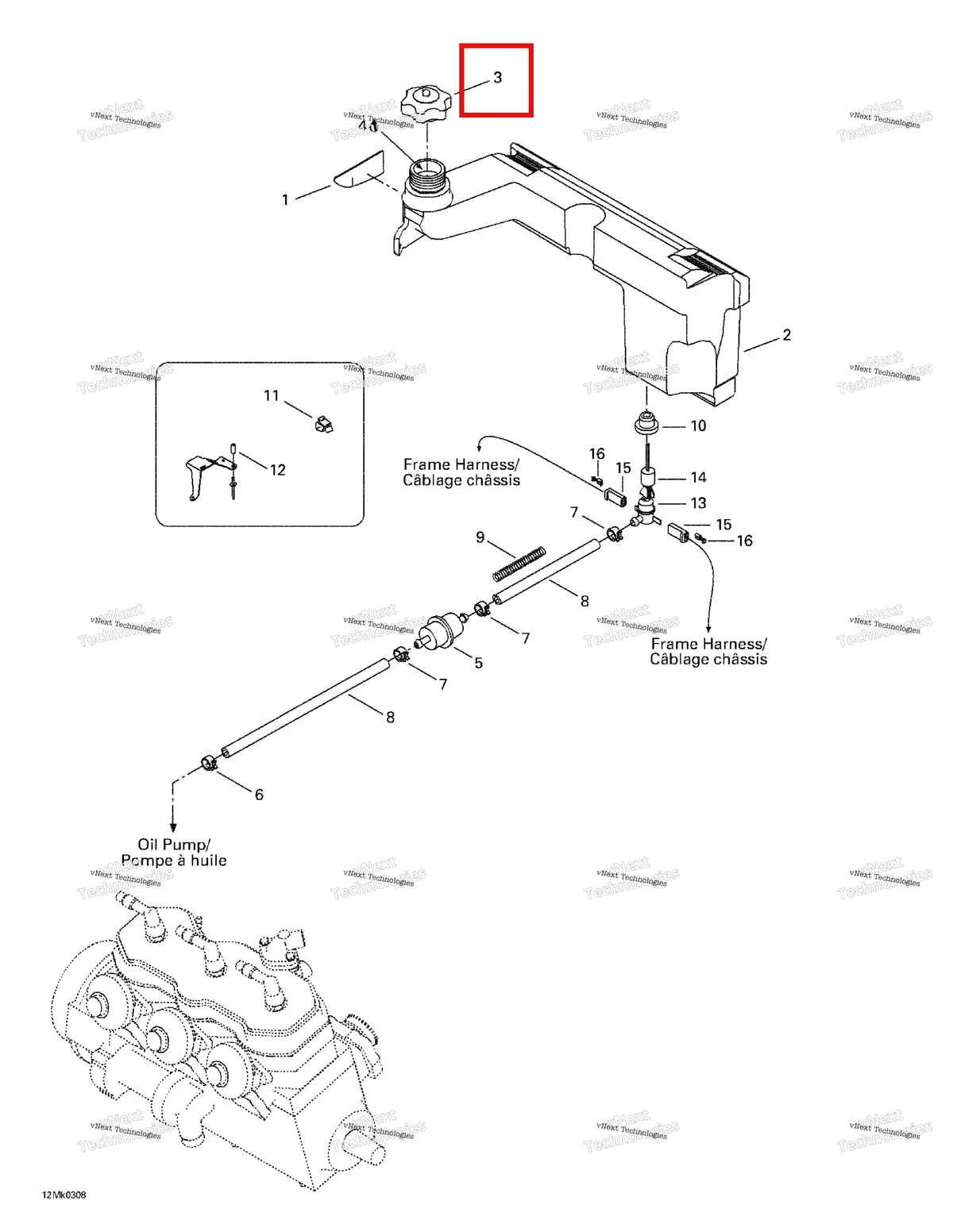Деталь 519000044 (Крышка) на схеме узла 2003 Ski-Doo Mach Z Oil Tank
