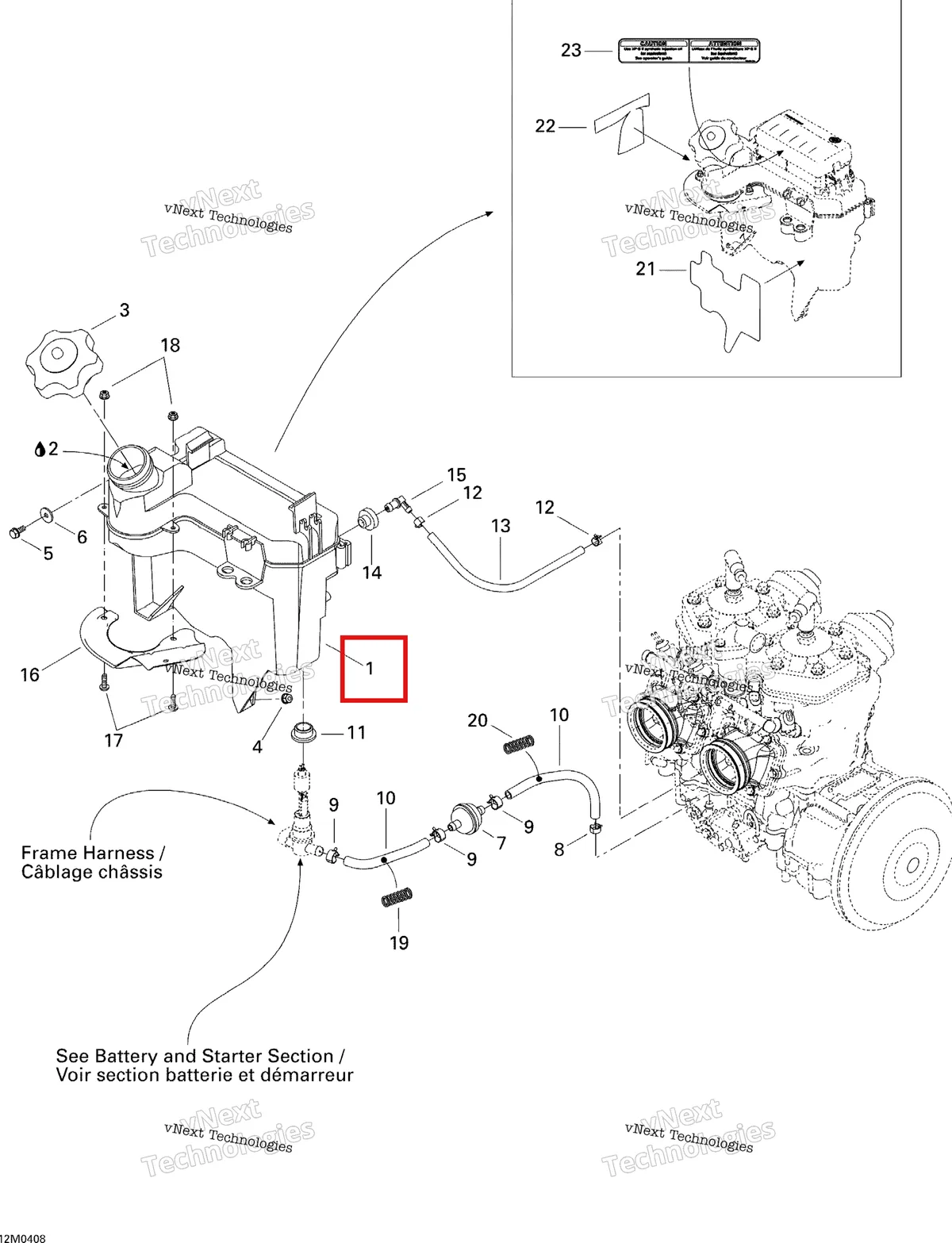 Деталь 519000049 (Масляный Бак) на схеме узла 2004 Ski-Doo Legend 600 HO SDI Oil System
