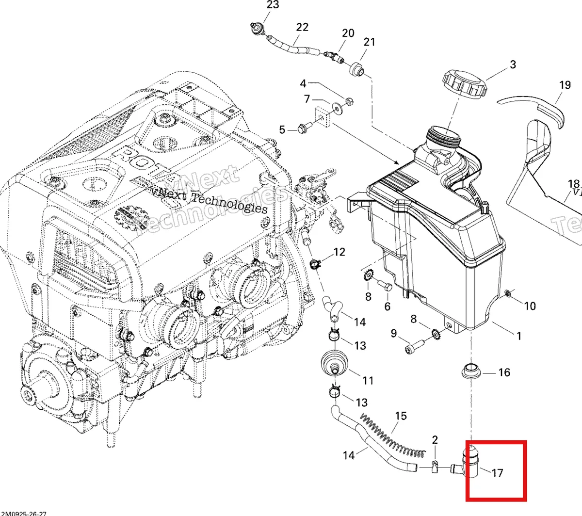 Деталь 519000124 (Elbow Fitting 90В°) на схеме узла 2009 Ski-Doo Skandic Tundra LT 550F Oil System
