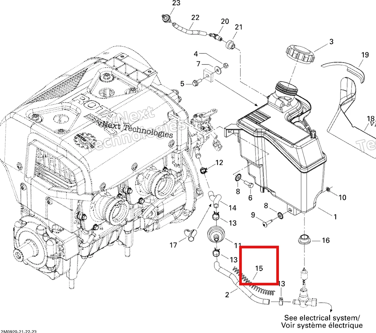 Деталь 519000125 (Пружина) на схеме узла 2009 Ski-Doo GSX Fan Oil System