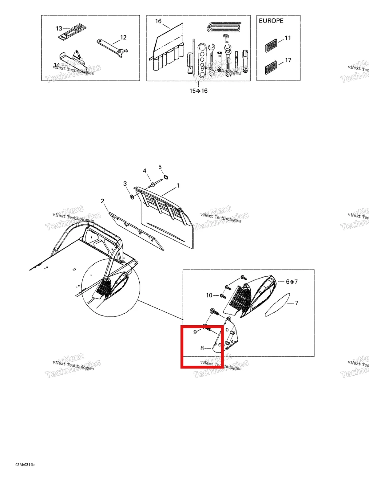 Деталь 520000281 на схеме узла 2003 Ski-Doo Summit 600 HO/700/800 HO Snow Guard And Moulding