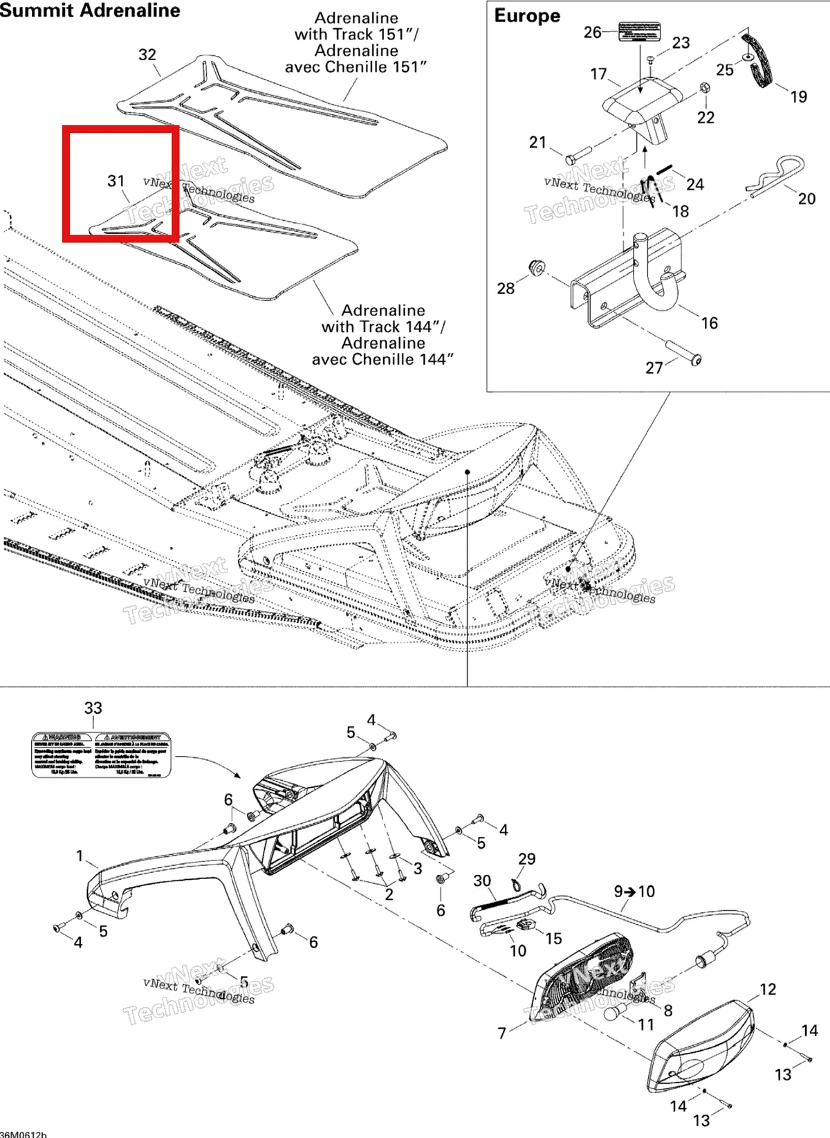 Деталь 520000489 на схеме узла 2006 Ski-Doo Summit 600 HO SDI, Adrenaline Luggage Rack 600Ho